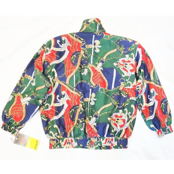 Coaco Womens Vintage New Old Stock Scarf Print Silk Bomber Jacket M/L NWT - Picture 11 of 15